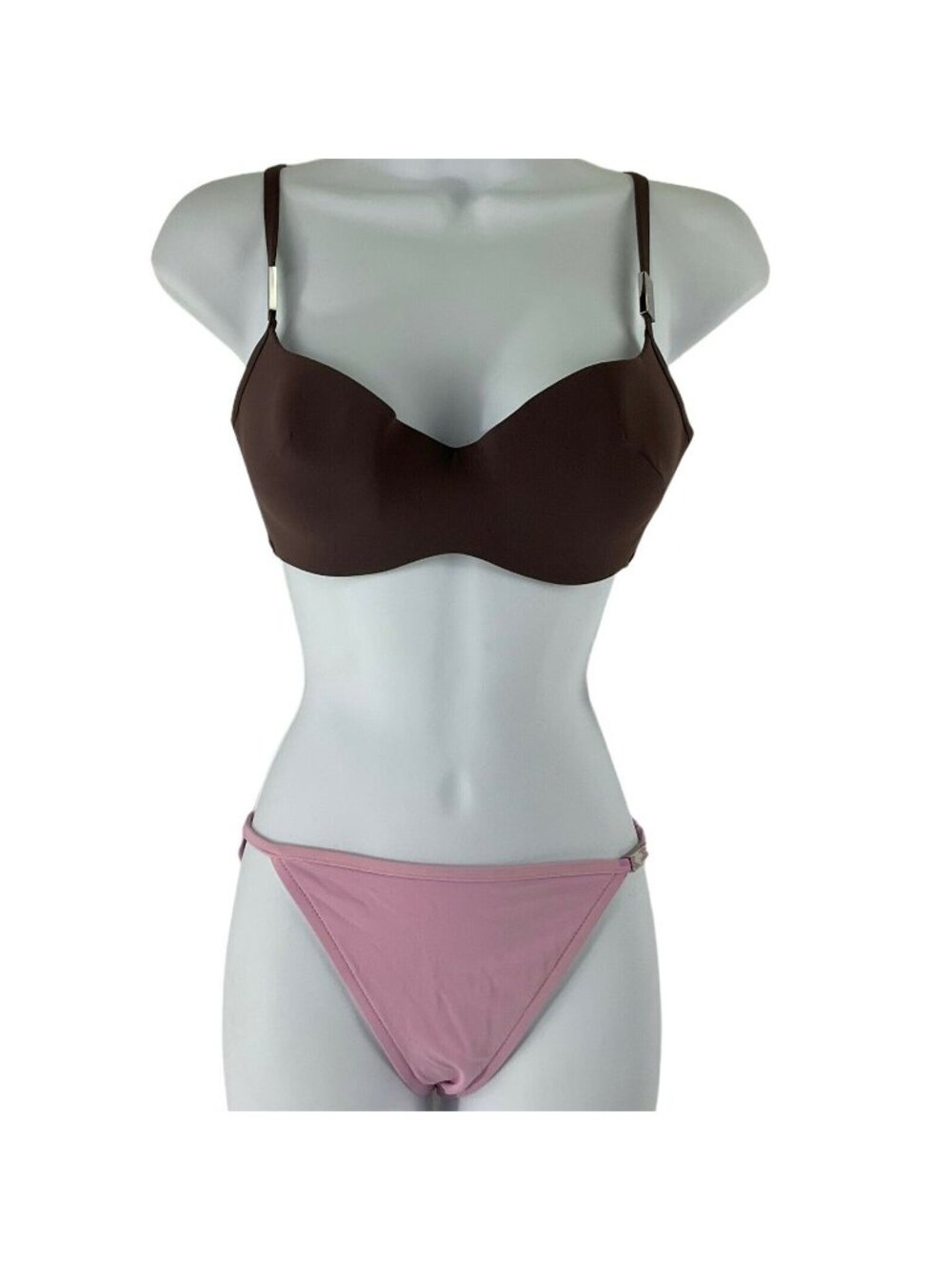 Calvin Klein Swimwear Bikini Womens Top 34C Bottom Sz 10 Pink Brown 2 piece Nwt